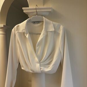 Zara Cream Cropped Wrap Blouse
